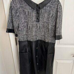 Black and White Plaid Dress with Faux Leather Accents